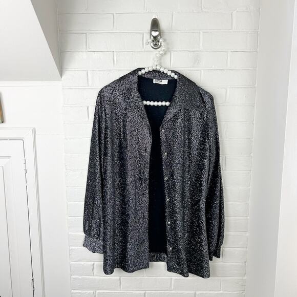 Vintage Montgomery Ward Silver Sparkle Button Down Shirt + Tank Set - Picture 1 of 11